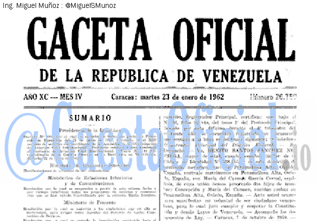 Gaceta Oficial 26759 del 23 Enero 1962