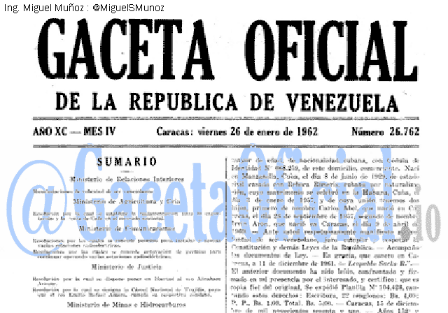 Gaceta Oficial 26762 del 26 Enero 1962