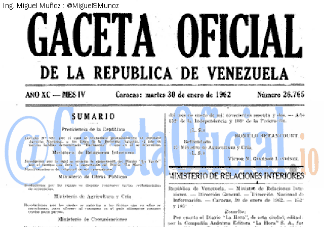 Gaceta Oficial 26765 del 30 Enero 1962