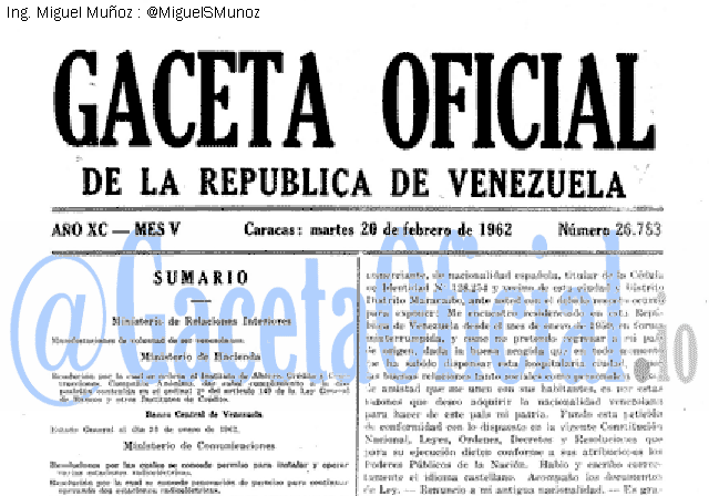 Gaceta Oficial 26783 del 20 Febrero 1962