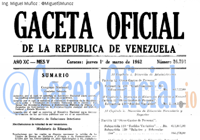 Gaceta Oficial 26791 del 1 Marzo 1962