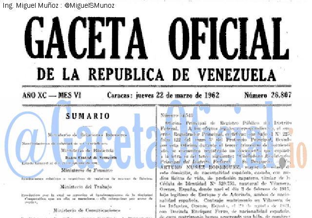 Gaceta Oficial 26807 del 22 Marzo 1962