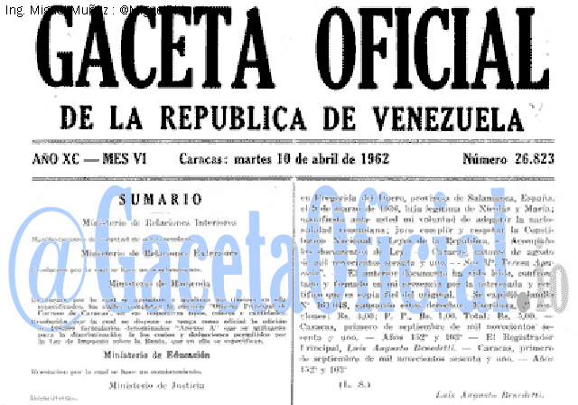 Gaceta Oficial 26823 del 10 Abril 1962