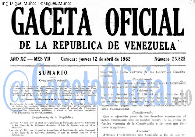 Gaceta Oficial 26825 del 12 Abril 1962
