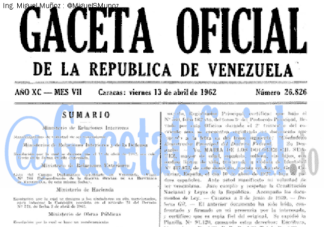 Gaceta Oficial 26826 del 13 Abril 1962