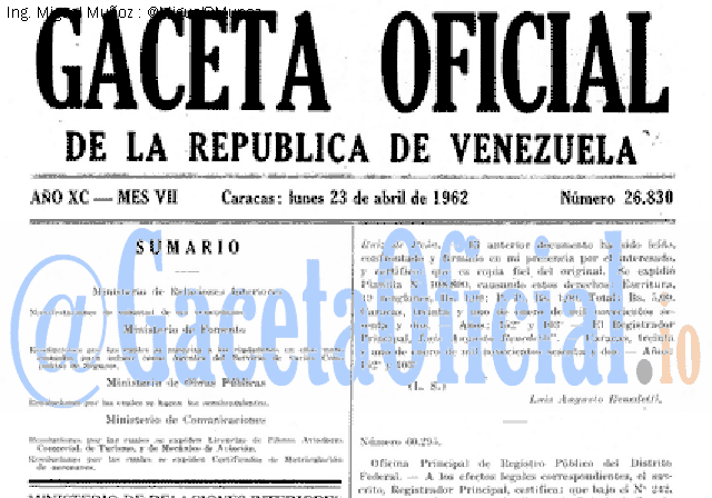 Gaceta Oficial 26830 del 23 Abril 1962