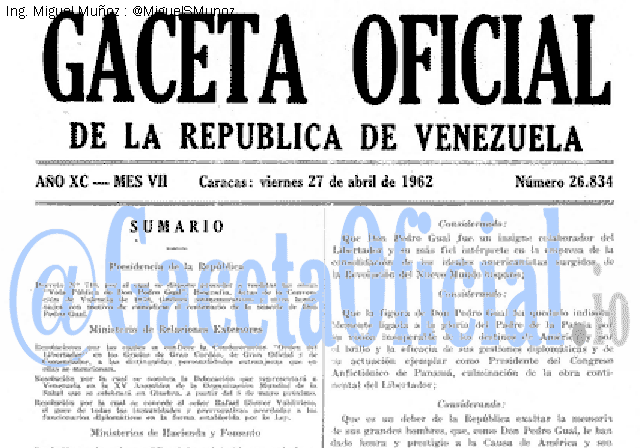 Gaceta Oficial 26834 del 27 Abril 1962