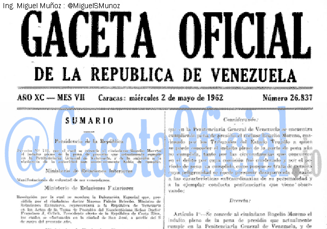 Gaceta Oficial 26837 del 2 Mayo 1962