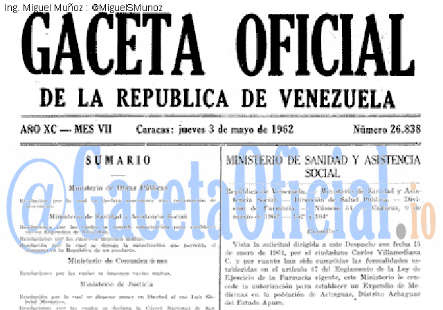 Gaceta Oficial 26838 del 3 Mayo 1962