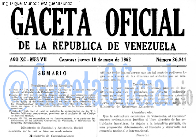 Gaceta Oficial 26844 del 10 Mayo 1962