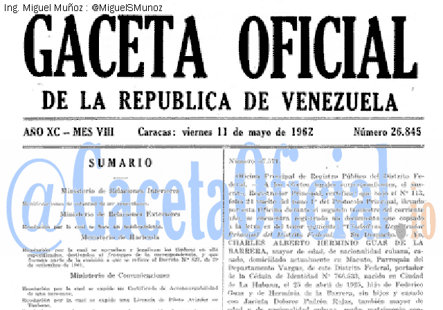Gaceta Oficial 26845 del 11 Mayo 1962