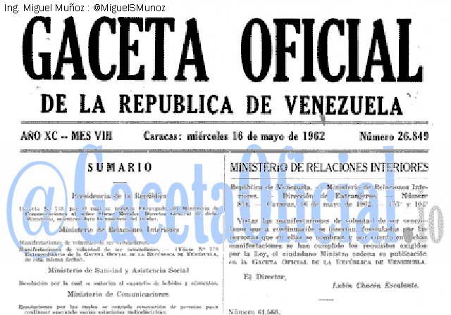 Gaceta Oficial 26849 del 16 Mayo 1962