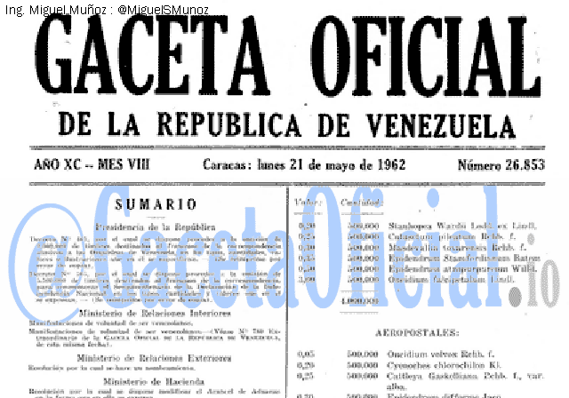 Gaceta Oficial 26853 del 21 Mayo 1962