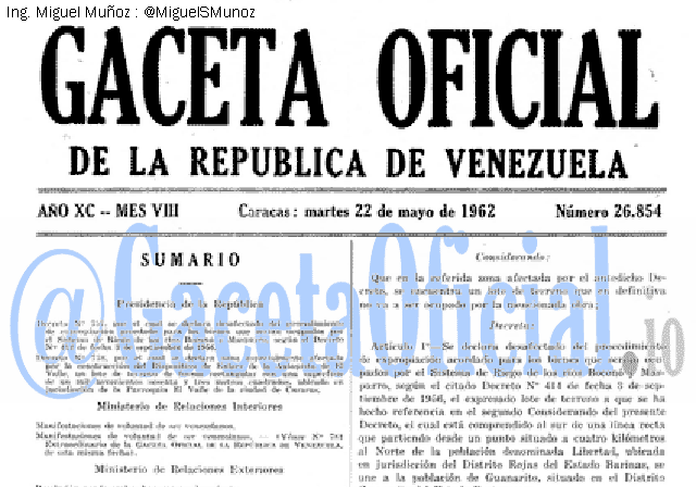 Gaceta Oficial 26854 del 22 Mayo 1962