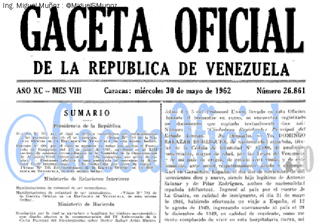 Gaceta Oficial 26861 del 30 Mayo 1962