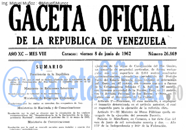 Gaceta Oficial 26869 del 8 Junio 1962
