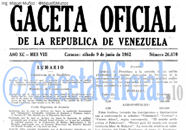Gaceta Oficial 26870 del 9 Junio 1962