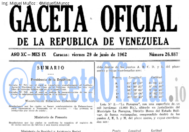 Gaceta Oficial 26887 del 29 Junio 1962