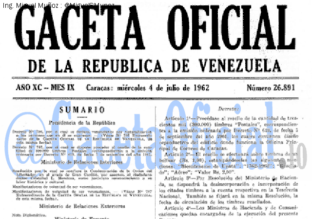 Gaceta Oficial 26891 del 4 Julio 1962