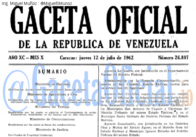 Gaceta Oficial 26897 del 12 Julio 1962