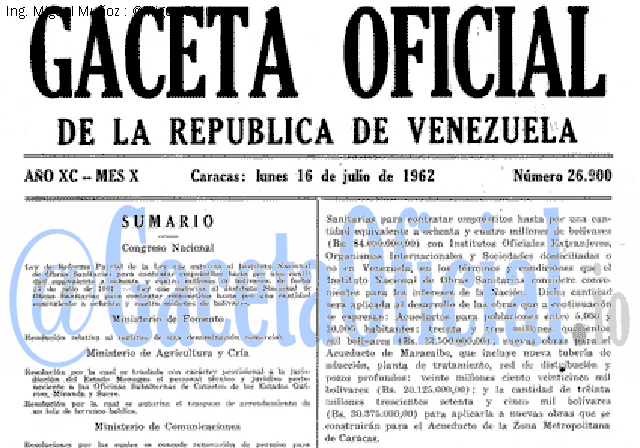 Gaceta Oficial 26900 del 16 Julio 1962