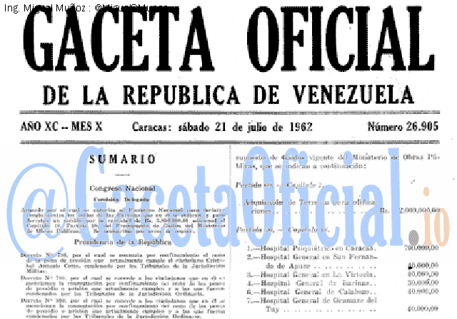 Gaceta Oficial 26905 del 21 Julio 1962