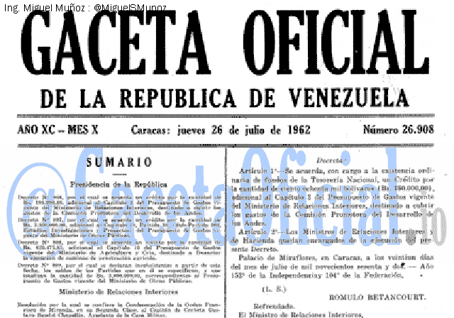 Gaceta Oficial 26908 del 26 Julio 1962