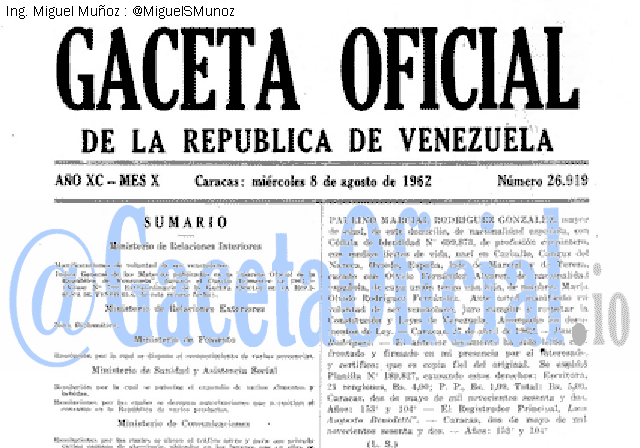 Gaceta Oficial 26919 del 8 Agosto 1962