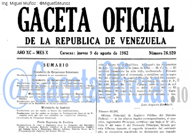 Gaceta Oficial 26920 del 9 Agosto 1962