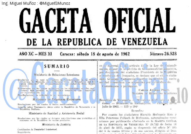 Gaceta Oficial 26928 del 18 Agosto 1962
