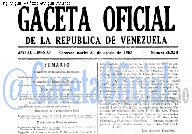 Gaceta Oficial 26930 del 21 Agosto 1962