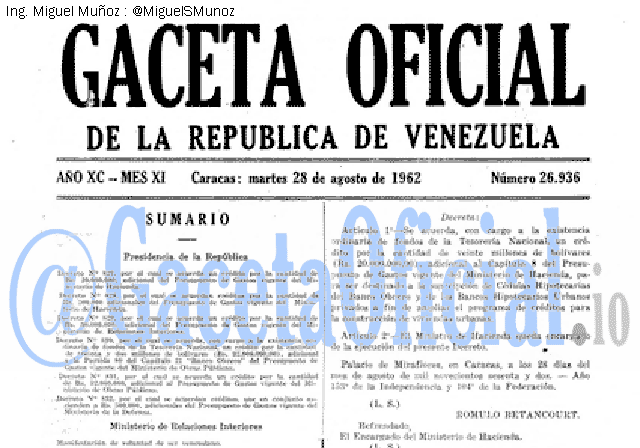 Gaceta Oficial 26936 del 28 Agosto 1962