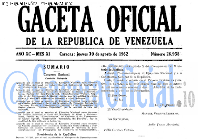 Gaceta Oficial 26938 del 30 Agosto 1962
