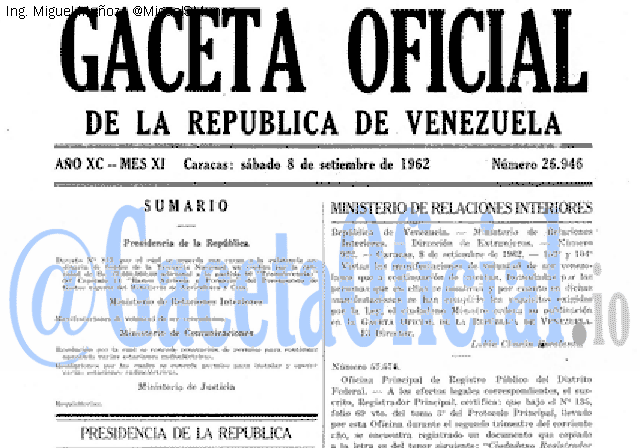 Gaceta Oficial 26946 del 8 Septiembre 1962