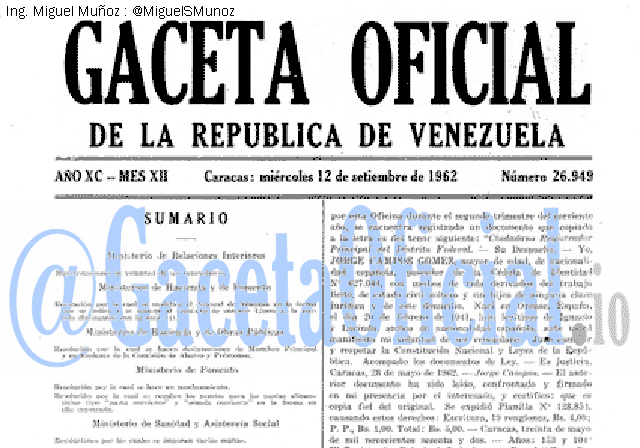 Gaceta Oficial 26949 del 12 Septiembre 1962