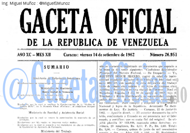 Gaceta Oficial 26951 del 14 Septiembre 1962