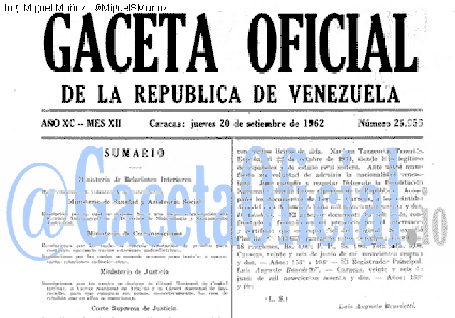Gaceta Oficial 26956 del 20 Septiembre 1962