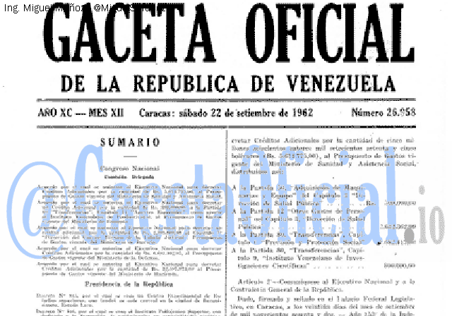 Gaceta Oficial 26958 del 22 Septiembre 1962