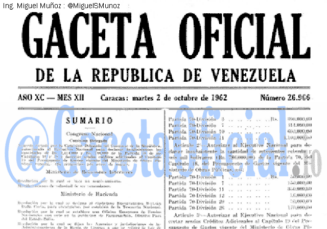 Gaceta Oficial 26966 del 2 Octubre 1962