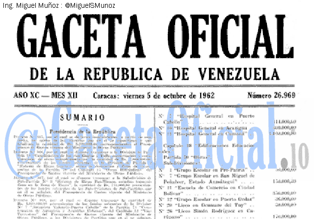 Gaceta Oficial 26969 del 5 Octubre 1962