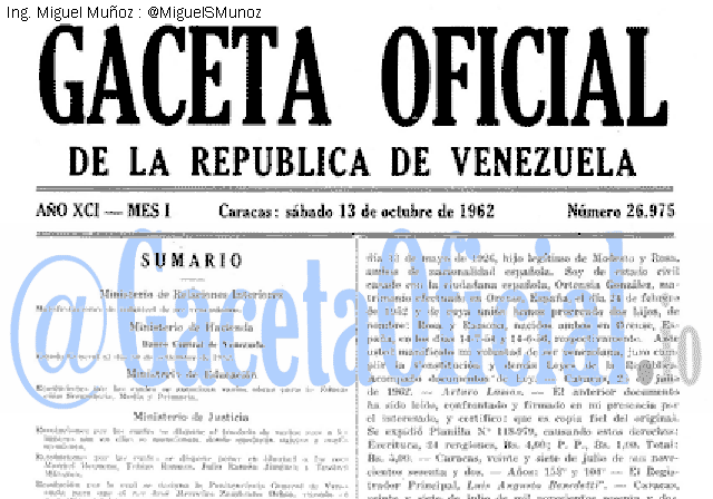 Gaceta Oficial 26975 del 13 Octubre 1962