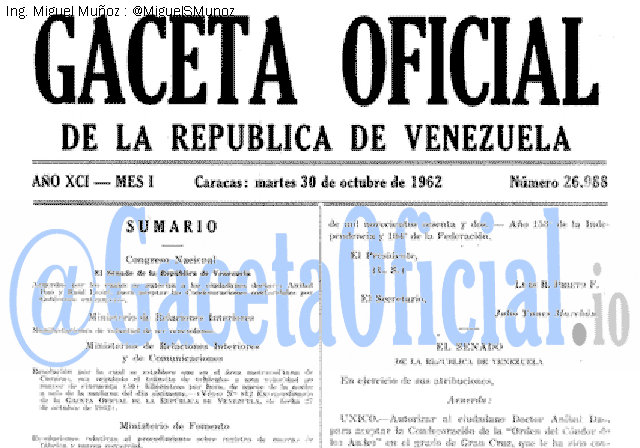 Gaceta Oficial 26988 del 30 Octubre 1962