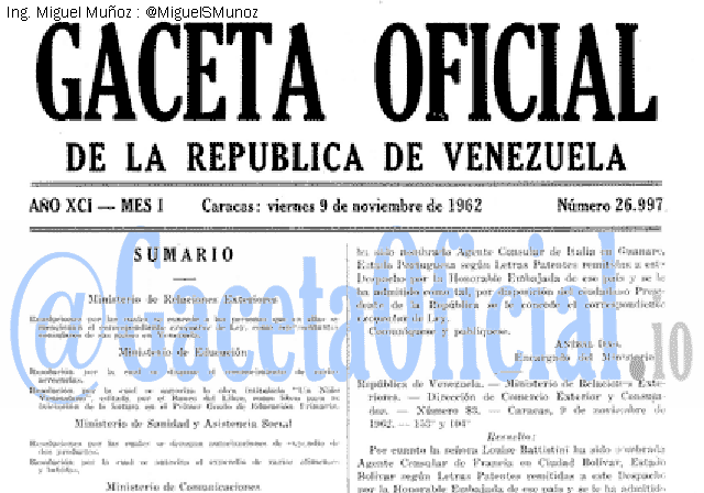 Gaceta Oficial 26997 del 9 Noviembre 1962