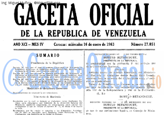 Gaceta Oficial 27051 del 16 Enero 1963