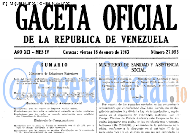 Gaceta Oficial 27053 del 18 Enero 1963