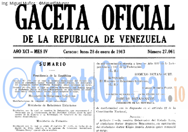 Gaceta Oficial 27061 del 28 Enero 1963