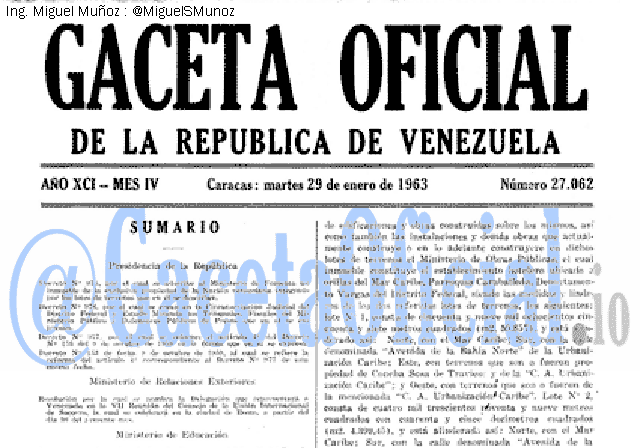 Gaceta Oficial 27062 del 29 Enero 1963