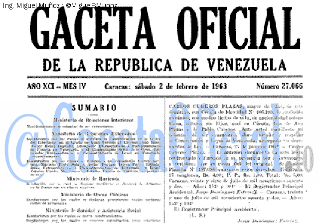 Gaceta Oficial 27066 del 2 Febrero 1963
