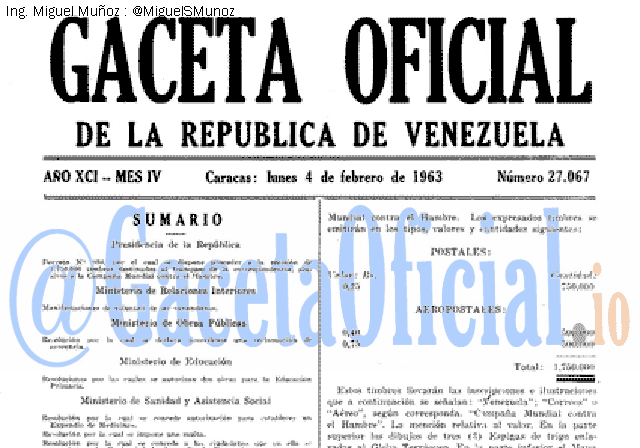 Gaceta Oficial 27067 del 4 Febrero 1963