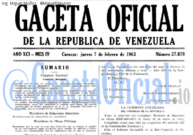 Gaceta Oficial 27070 del 7 Febrero 1963